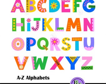 26 Colorful Alphabet A-Z PNG, Kids ABC Letters Clipart, Printable Alphabet Bundle, Preschool Learning Digital Download, A-Z Ready To Print