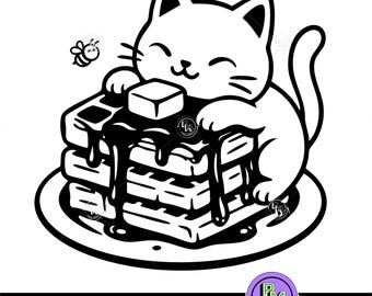 Katze Pfannkuchen Katze SVG, süße Katze Essen Clipart, Katze mit Honig Pfannkuchen Schnittdatei, lustige Katze SVG, Cricut Silhouette PNG