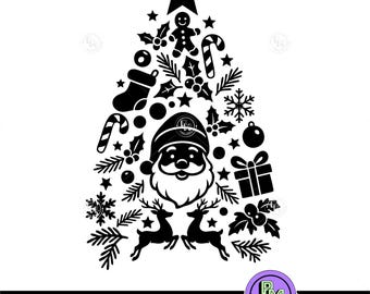 Christmas Tree SVG | Santa Claus Cut File | Festive Holiday Design with Reindeer, Gifts  Candy for Cricut Laser Engraving christmas decor