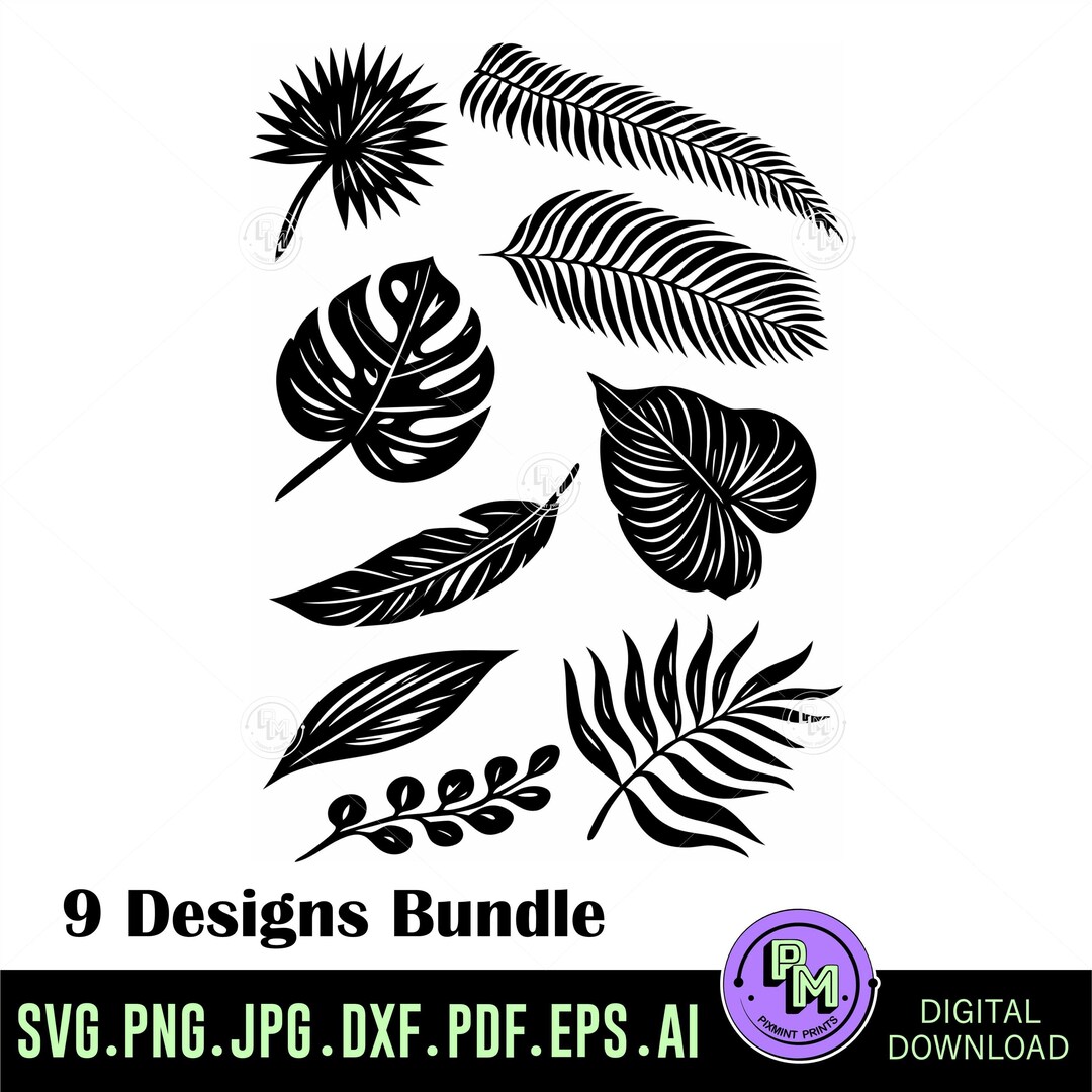 Tropical Leaves SVG Bundle, Palm Leaf Clipart Bundle, Monstera Leaf PNG ...