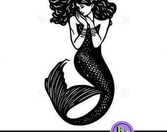 Mermaid SVG | Elegant Mermaid Silhouette Clipart for Cricut | Boho Mermaid Cut File | Ocean Fantasy Woman SVG for Shirts, Tumblers, Stickers