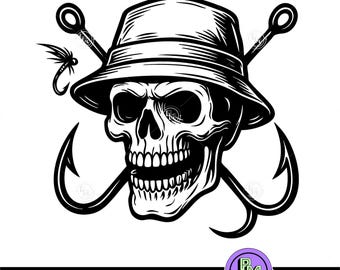 Fishing Skull SVG | Fisherman Skull With Hooks | Horror Fishing Skull | Fisher Gift Cricut and Laser Engraving | Gothic Skeleton Tattoo