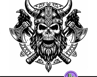 Viking gothic SVG PNG, Norse Warrior Skull Design, Viking Clipart PNG, Nordic Gothic Pagan Tattoo Style Art, Viking Shirt