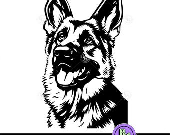 German Shepherd SVG Dog Portrait Cut File, Alsatian Puppy Face Clipart for Cricut & Laser Engraving, Police K9 Gift Design DXF, German PNG