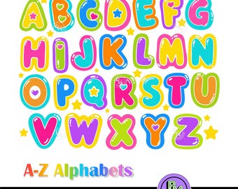 26 Bubble Alphabet SVG, Cute Colorful Letters, Kids Alphabet Clipart, ABC PNG, Cricut Alphabet Bundle, Printable Preschool Learning Download