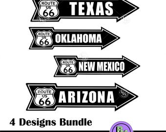 Route 66 SVG Bundle, Texas Oklahoma New Mexico Arizona PNG, Retro Road Sign Clipart, Travel Decor Files, Digital Download for road trip art