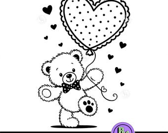 Cute Teddy Bear with Heart Balloon SVG | Valentine’s Day Love Bear Cut File | Kids Baby Shirt Design |Cricut Laser SVG | Nursery Kid WallArt