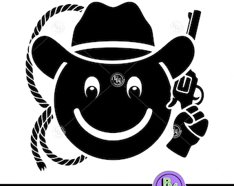 Cowboy Emoji SVG | Western Smile Face with Hat Gun & Lasso | Funny Rodeo Cowboy Cut File | Cricut Silhouette SVG PNG Digital Download