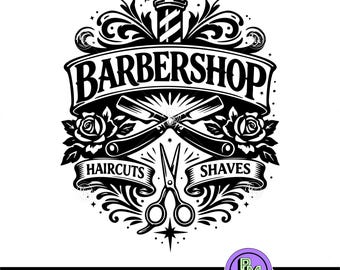 Barbershop SVG Logo Vintage, professionelles Barber Shop-Zeichen, haarschnitte & Rasierdesign, Rasiermesser Schere Barber Pole Cut-Datei