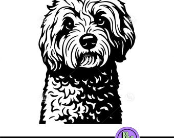 Doodle Hund SVG Porträt, Goldendoodle Labradoodle Welpe Gesicht geschnitten Datei, Pudel-Mix Clipart, Pudel-Mix Cricut Laser Gravur Design PNG DXF