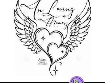 In liebevoller Erinnerung SVG, Angel Wings Denim SVG PNG, In liebevoller Erinnerung Herz Design, personalisierte Erinnerung Tribut, Beileid Geschenk