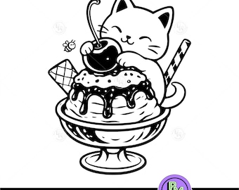 Süße Katzen-Eiscreme SVG, Kawaii Katzen-Dessert geschnitten Datei, Katzenliebhaber SVG für Cricut, süße Katze Clipart, Eiscreme Katze Designç, kawaii Essen svg