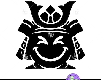 Samurai Helm SVG | Lächelnd Samurai Gesicht geschnitten Datei | Japanische Kriegermaske Design | Cricut Cameo Silhouette DXF PNG Digital Download