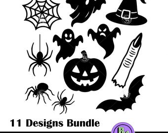 Halloween SVG Bundle | Ghosts, Pumpkin, Spider Web & Witch Hat Cut Files | Spooky Silhouette Clipart for Cricut, Laser, Sublimation