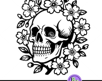 Blumen Schädel SVG Schnitt Datei | Kirschblüte Schädel Clipart | Gothic Tattoo Totenkopf Design für Cricut Silhouette | Totenkopf mit Blumen Art