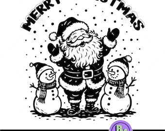Merry Christmas SVG, Santa and Snowmen SVG, Cute Christmas Scene Cut File, Holiday Winter SVG for Cricut Silhouette, Holiday Season Cut File