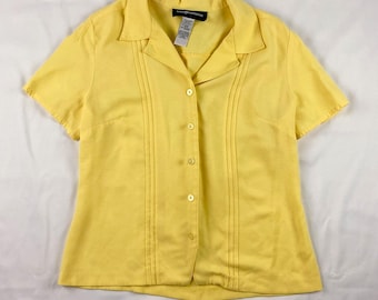 Blusa amarilla vintage de Sag Harbor con botones delanteros, talla pequeña para mujer.