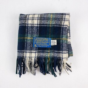 Bufanda Pendleton Vintage a cuadros verdes y blancos unisex para hombre y mujer. imagen 1