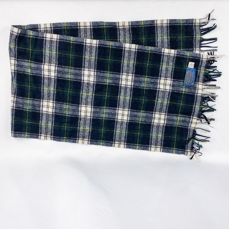 Bufanda Pendleton Vintage a cuadros verdes y blancos unisex para hombre y mujer. imagen 10
