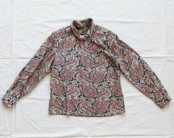 Blusa vintage roja con estampado paisley de Attache Herman Geist para mujer, talla 8 M
