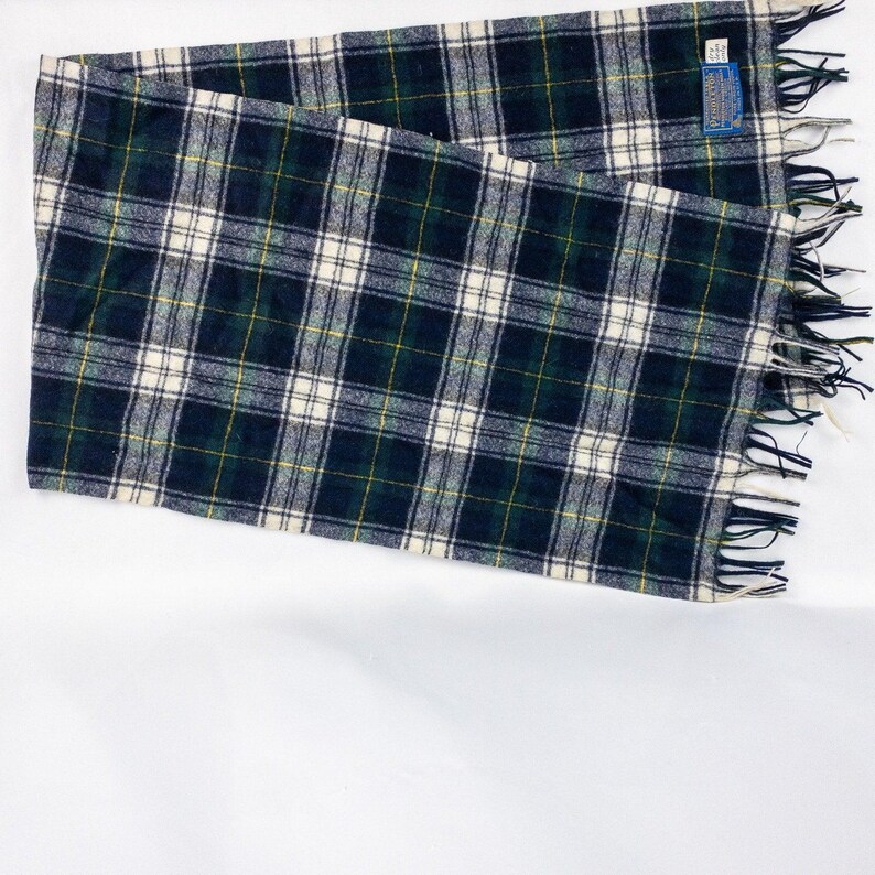 Bufanda Pendleton Vintage a cuadros verdes y blancos unisex para hombre y mujer. imagen 3