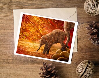 Pacote de cartões comemorativos de belas artes "Incentivo" | Conjuntos de 10 ou 20 pacotes | Cartão de mãe e bebê elefante | Cartão de felicitações de elefante | Em branco por dentro