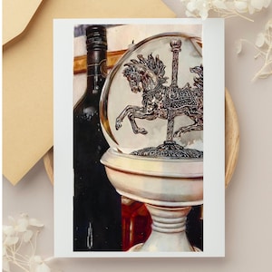 Cartes de voeux beaux-arts « Étalon boule à neige » | Lots de 10 ou 20 | Cartes natures mortes | Blanc à l'intérieur