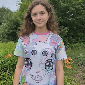Cursed kawaii bunny t-shirt | Weirdcore cute rabbit tee | Glitched anime bunny shirt | Creepy cute clothing | Alt kawaii apparel