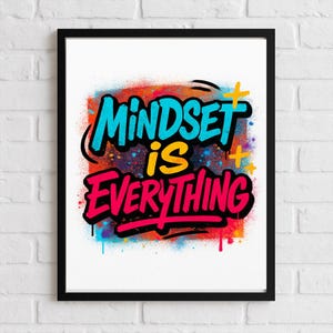 Mindset Is Everything Motivational Graffiti Wall Art – Urban Inspirational Quote Poster Printable PNG for Office & Gym Decor