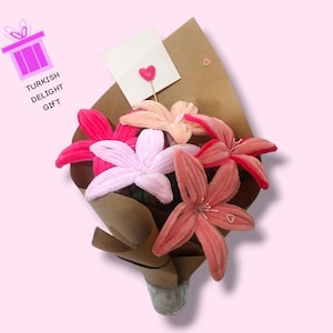 Handgefertigter Blumenstrauß, Geschenkblume, fertiges Produkt, Geburtstag, Staffelung, Chenilleblume, 5 Stück, verschiedene Farben Blume