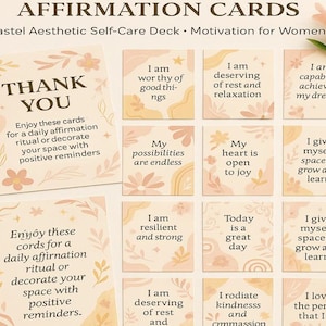 20 Printable Positive Affirmation Cards Pastel Aesthetic Self-Care Deck, Mental Wellness, Motivation for Women, Instant Download