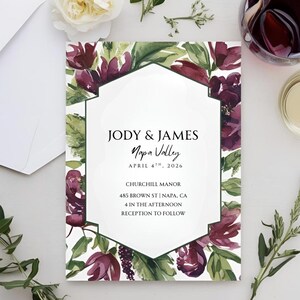 Napa Valley Wedding | Napa Valley Wedding Invitation | Wedding Invitation | Floral Wedding Invite | Watercolor Wedding Invitation | Napa