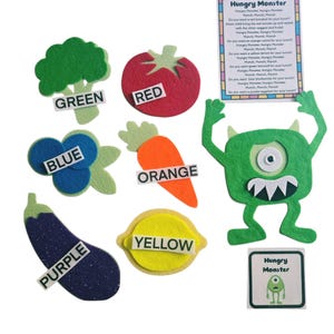 Hungry Monster Felt Story Set Color Sorting And Food Learning Activity Preschool Felt Board Set