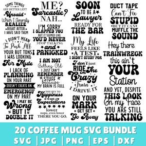Lot de tasse à café SVG, tasse à café drôle svg, tasse à café svg, svg humour de bureau, citations sarcastiques svg