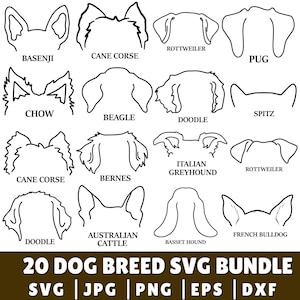 Dog Breed Ears SVG Bundle: Hand-Drawn Line Art (Commercial Use)
