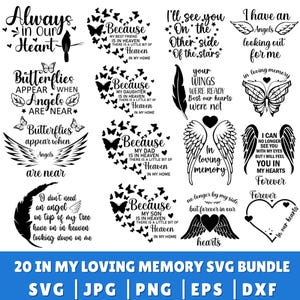 Memorial Svg Bundle, In loving Memory Png, Angel Wings Svg, Memorial Svg Shirt, Memory Svg, Editable, Instant Download, Cricut, Silhouette