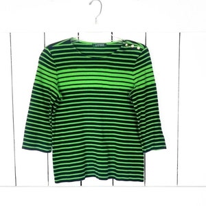 Lauren/Ralph Lauren green/black striped cotton long sleeve pullover sweater top