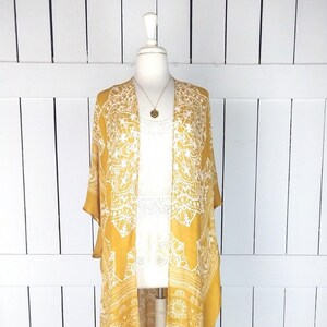 Blackivory paisley handkerchief print bohemian tassel kimono cardiganboho sheer cover up blouse festival topsmlplus sizeone size