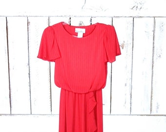 Vintage red striped sheer flutter sleeve midi dress/xsmall/small