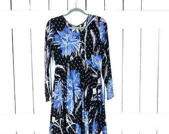 Blauwe bloemen lange mouw maxi jurk / Free People boho festival lange vloeiende jurk / klein