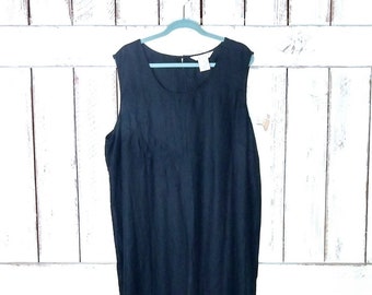 vintage 90s lin noir floral sans manches maxi robe / longue robe sans manches en lin noir /3X/plus taille 3