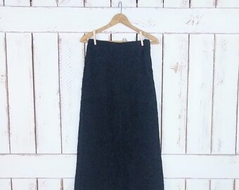 Vintage 90s BCBG black wool fur fitted maxi pencil skirt/long high waisted black skirt/2/xsmall