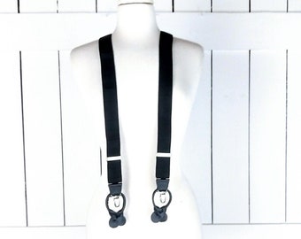 Black stretch silver clip/tab suspenders/stretch canvas braces/black suspenders