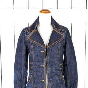 90s Kikit Jeans dark jean denim fitted long trench coat jacket small