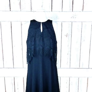 90s vintage black lace sleeveless peep hole midi dress/LBD/black lace dress