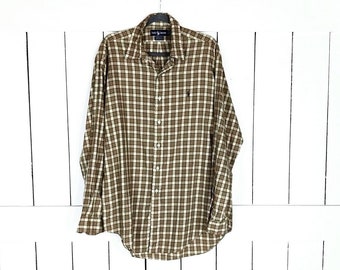 Ralph Lauren plaid long sleeve button front shirt/checkered tartan plaid shirt/34/35/16