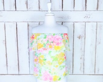 90er Jahre Bluse bluse gelb/sommerliches Blumen Top/Tommy Jeans Bluse