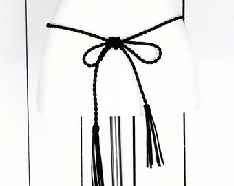 Black colorful metallic thread long woven braided rope knotted tassel chord tie Black Colorful Metallic Thread Long Woven Braided Rope  main image 3