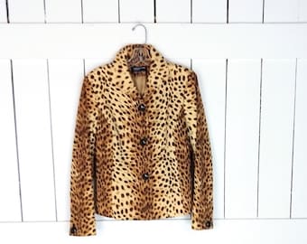 Vintage leopard Jones New York blazer jacket/cotton animal printed jacket/10