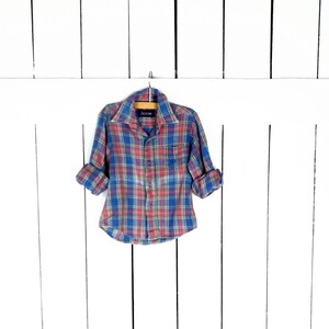 Vintage baby/childrens/kids plaid/checker button down flannel shirt/tartan plaid cotton shirt/boy/girl/5
